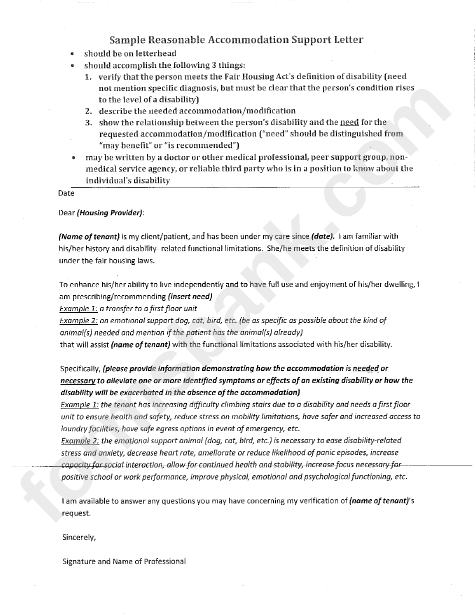 Sample Response To Reasonable Accommodation And/or Reasonable Modification Request