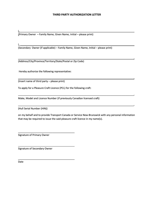 Third Party Authorization Letter Printable Pdf Download 0724