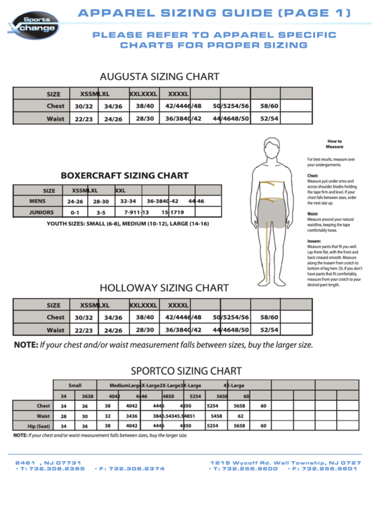 Sports Change Apparel Sizing Guide Printable pdf