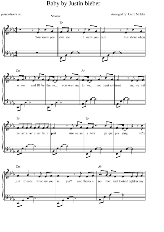 Justin Bieber Baby Piano-Sheet Music Printable pdf
