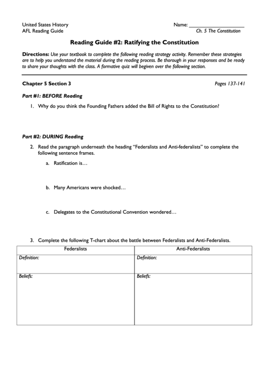 Ratifying The Constitution Worksheets Printable pdf