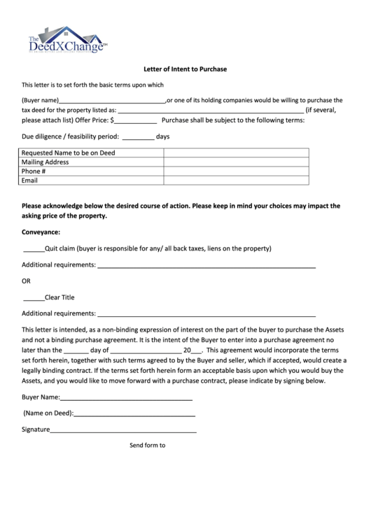 Letter Of Intent To Purchase Printable pdf