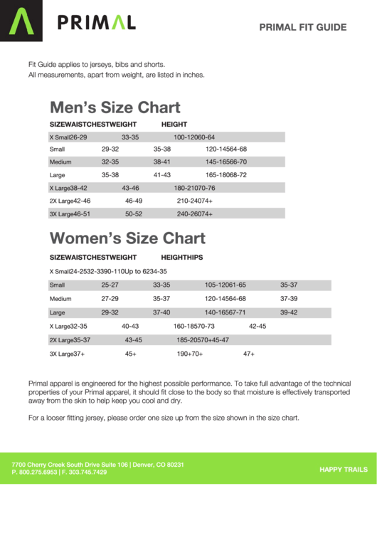 Primal Apparel Fit Guide Printable pdf