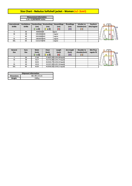Nebulus Softshell Jacket Size Chart - Women Printable pdf