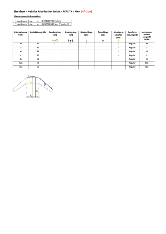 Nebulus Fake-Leather Jacket Size Chart - Reality - Men Printable pdf