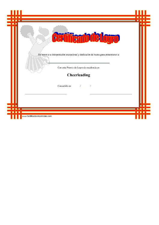 Certificado De Logro En Cheerleading Printable pdf