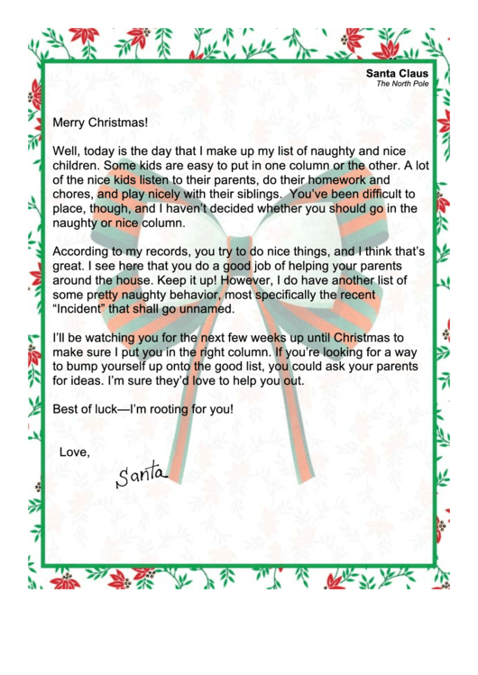 Naughty Or Nice Santa Letter Template Printable Pdf Download