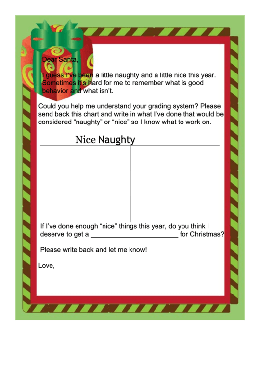 Naughty Or Nice Letter To Santa Template