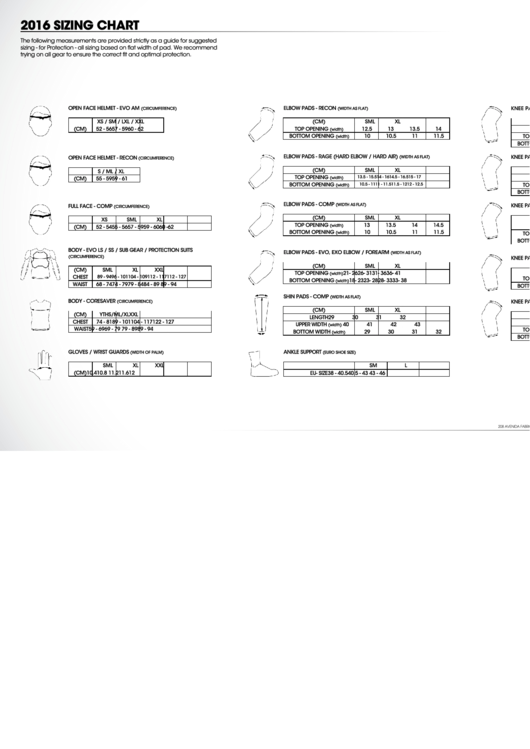Six Six One 2016 Sizing Chart Printable pdf