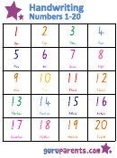 Numbers 1-20 Cursive Handwriting Chart