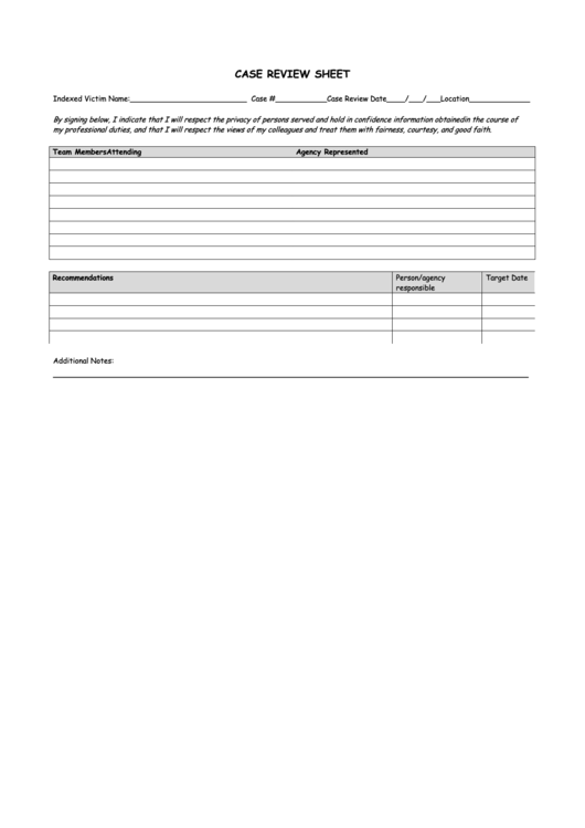 Case Review Sheet Printable pdf