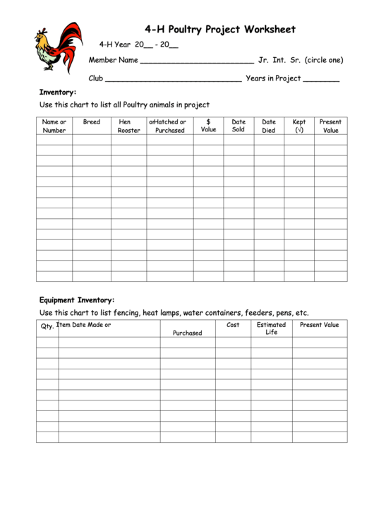 4-H Poultry Project Worksheet Printable pdf