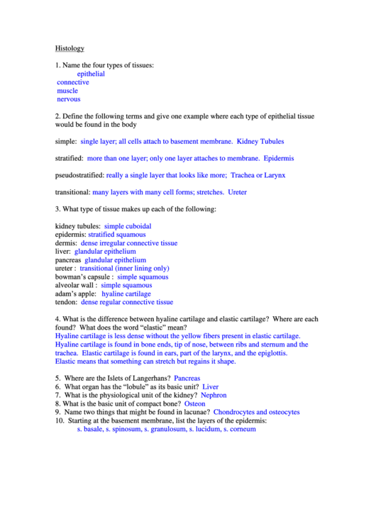 Types Of Tissues Worksheet