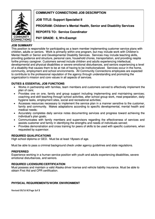 Support Specialist Ii Job Description