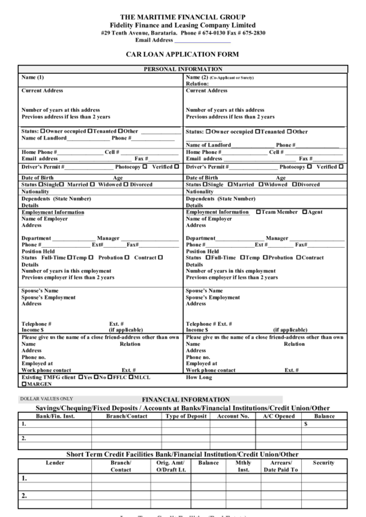 Car Loan Application Form printable pdf download