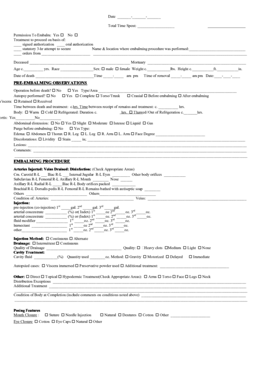 Embalming Report Printable pdf