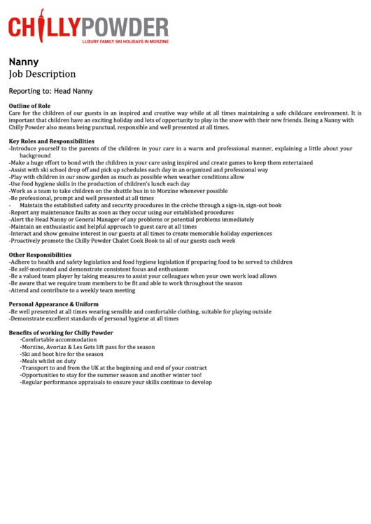 Nanny Job Description Printable Pdf Download