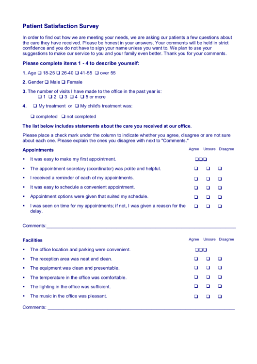 Patient Satisfaction Survey Printable pdf
