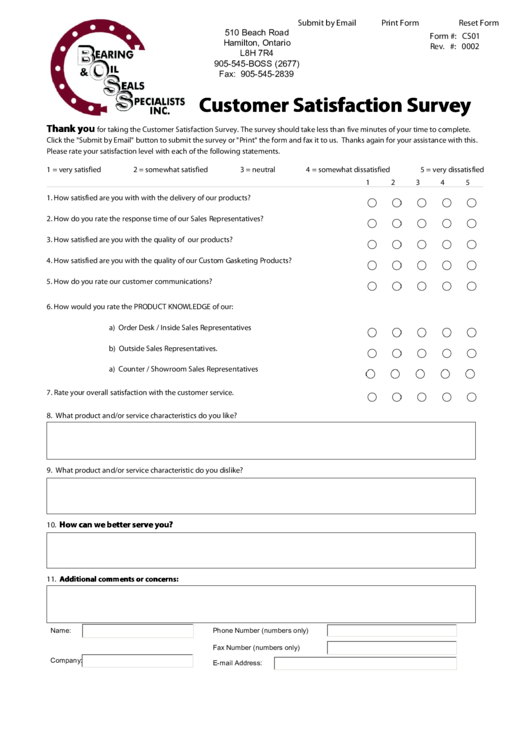 Boss Customer Satisfaction Survey Printable pdf