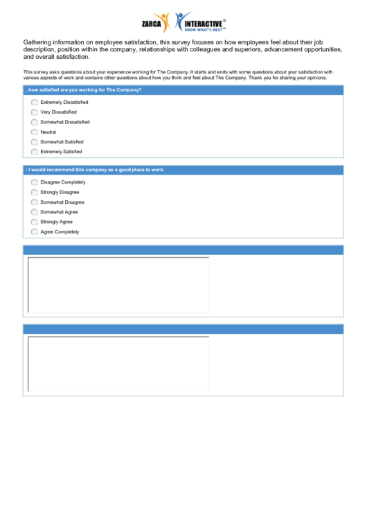 Zarca Employee Satisfaction Survey Template Printable pdf