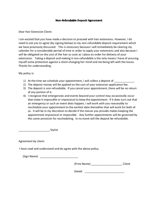 NonRefundable Deposit Agreement printable pdf download