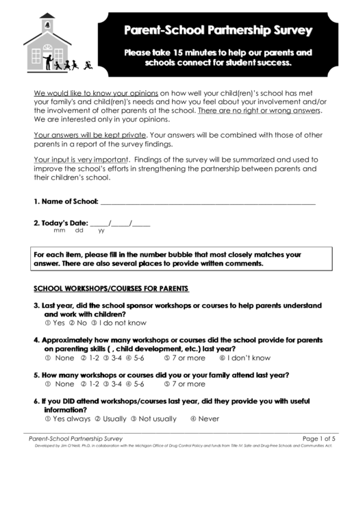 Parent-School Partnership Survey Printable pdf