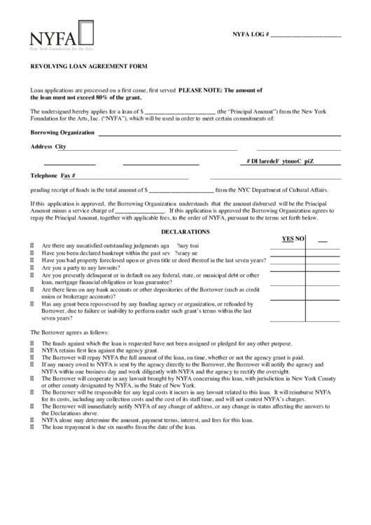 Revolving Loan Agreement Form Printable pdf
