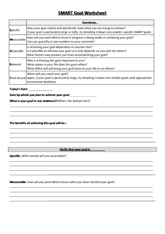 Smart Goal Worksheet Printable pdf