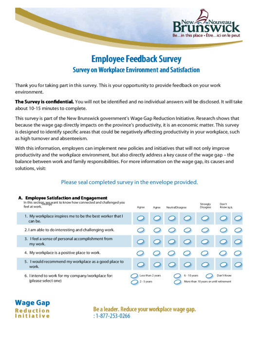 Brunswick Employee Feedback Survey Printable pdf
