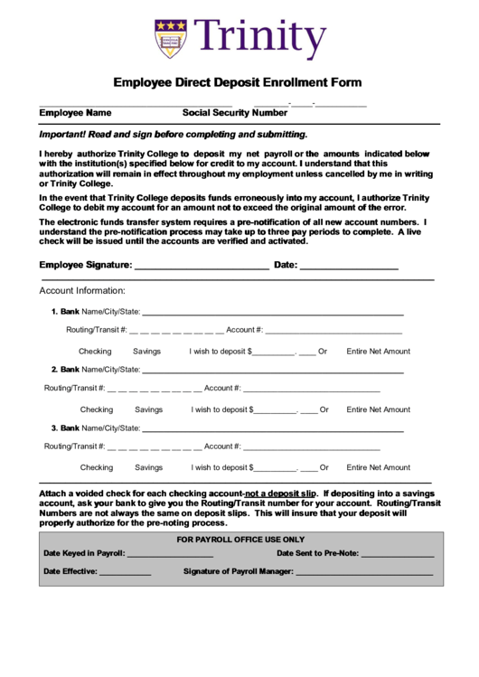 Employee Direct Deposit Enrollment Form Printable pdf
