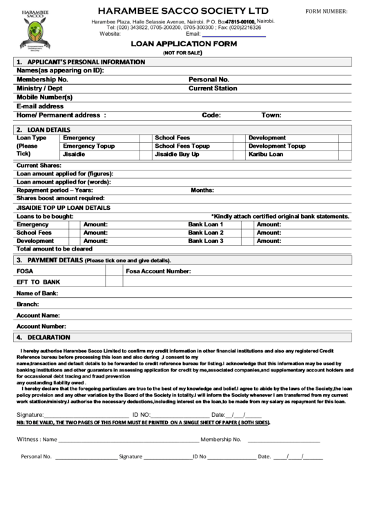 Loan Application Form Printable pdf