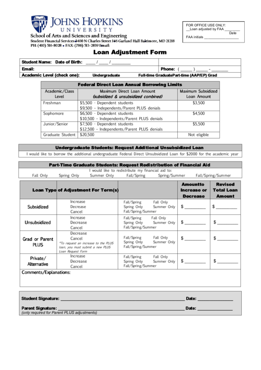 Fillable Loan Adjustment Form Printable pdf