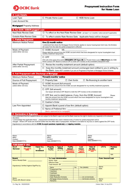 Prepayment Instruction Form For Home Loan Printable pdf