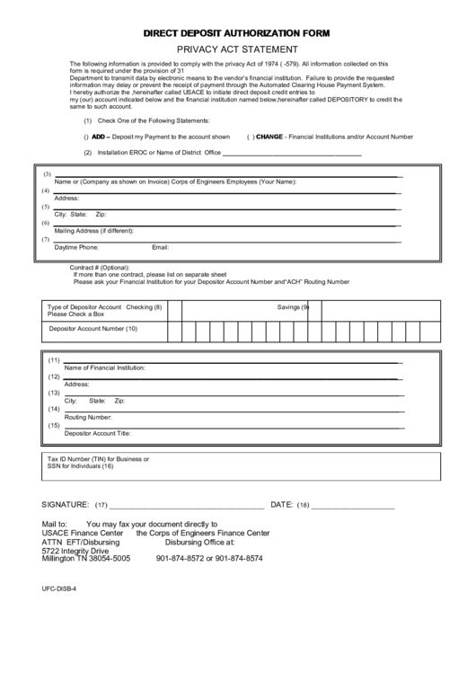 Direct Deposit Authorization Form Printable pdf