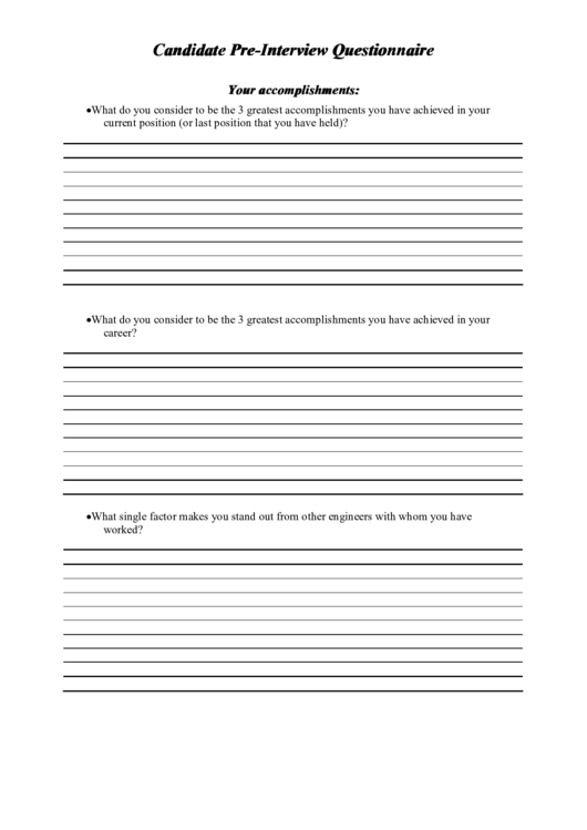 Candidate Pre-Interview Questionnaire Template Printable pdf