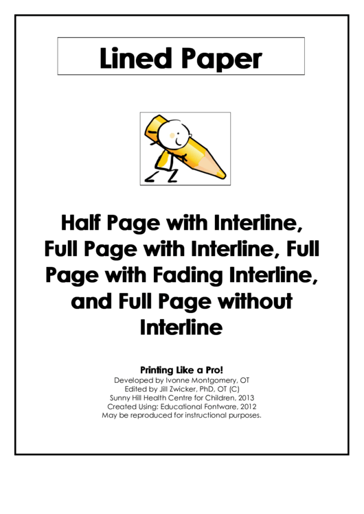 Lined Paper Templates: Half Page With Interline, Full Page With Interline, Full Page With Fading Interline, And Full Page Without Interline Printable pdf