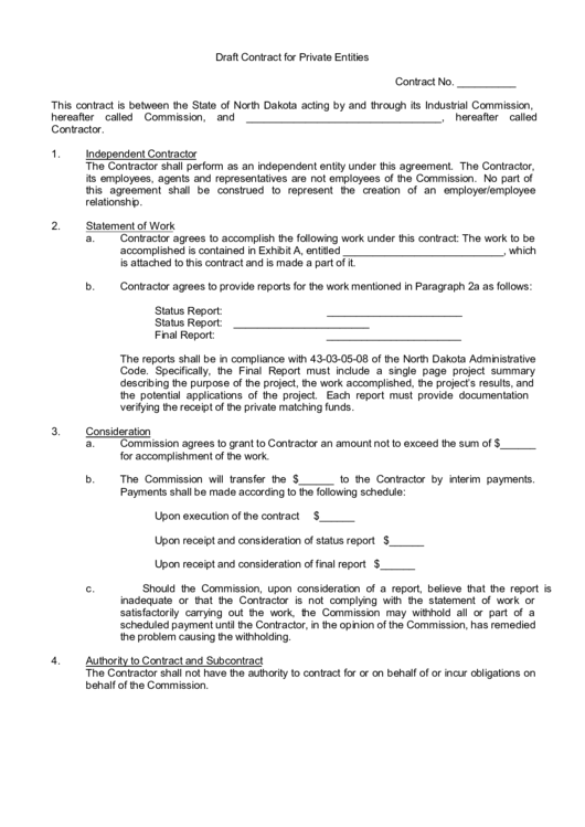 Draft Contract For Private Entities Printable pdf
