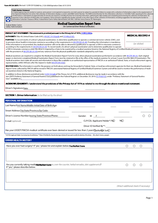 Medical Examination Report Form Printable pdf