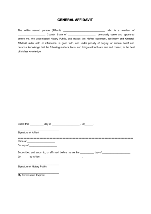 General Affidavit Printable pdf