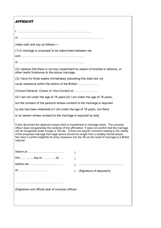 Marriage Affidavit/affirmation (Form Gn7) Printable pdf