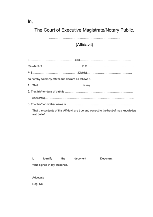 Affidavit Form Printable pdf