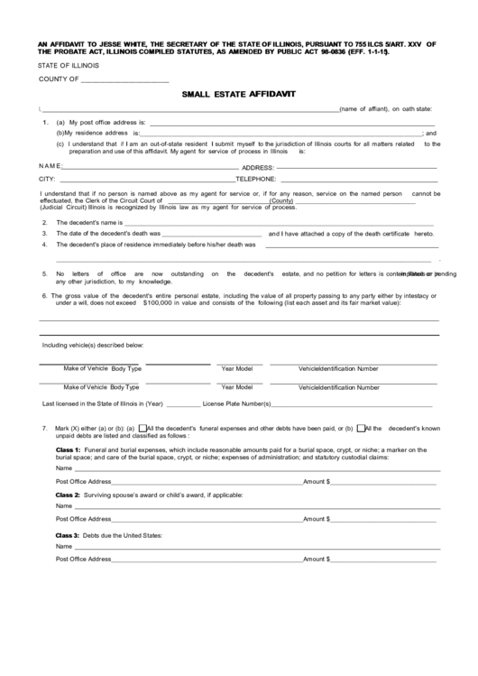 Fillable Small Estate Affidavit Form Printable pdf