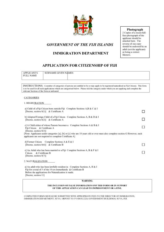 Application For Citizenship Of Fiji Printable pdf