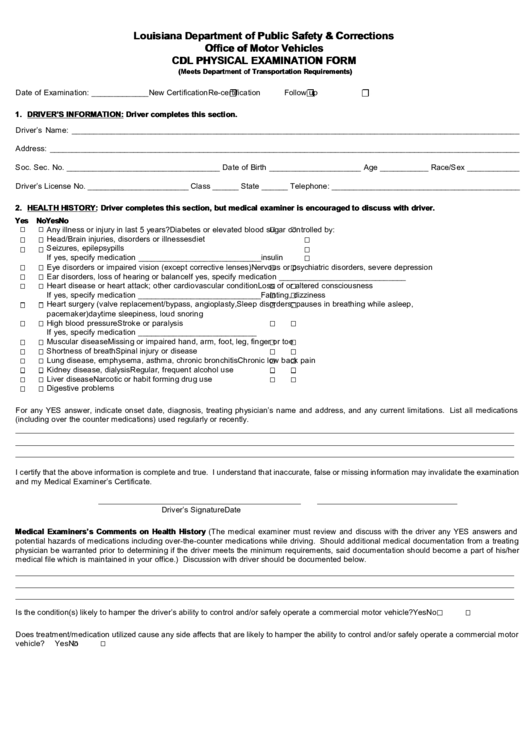 Cdl Physical Examination Form Printable pdf