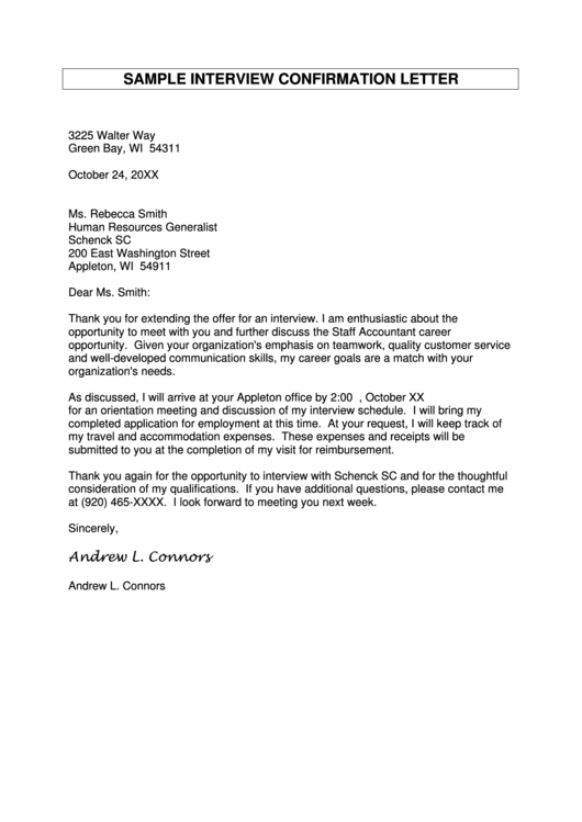 Sample Interview Confirmation Letter Template