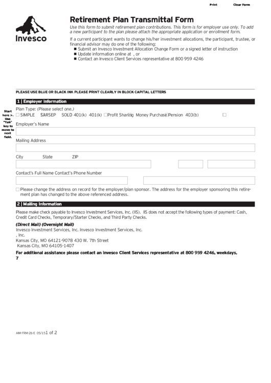 Retirement Plan Transmittal Form Printable pdf