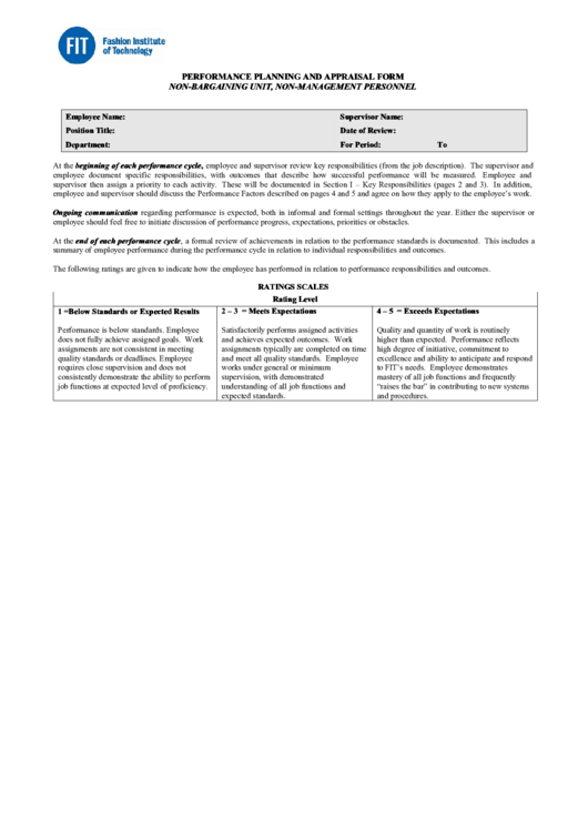 Performance Planning And Appraisal Form Printable pdf