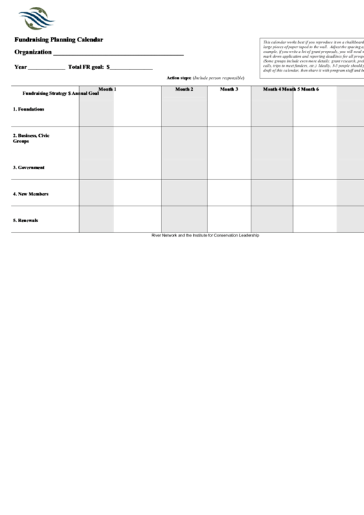 Fundraising Planning Calendar Printable pdf
