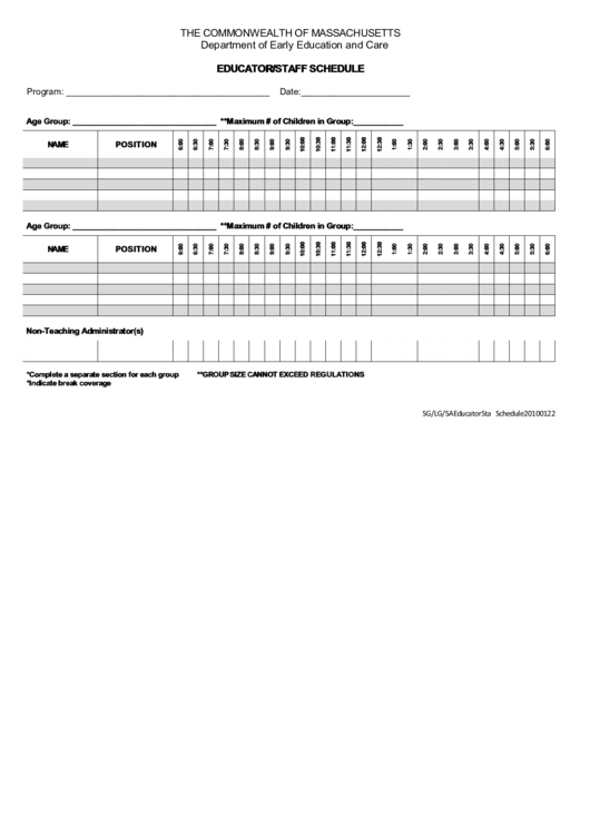 Educator/staff Schedule Printable pdf