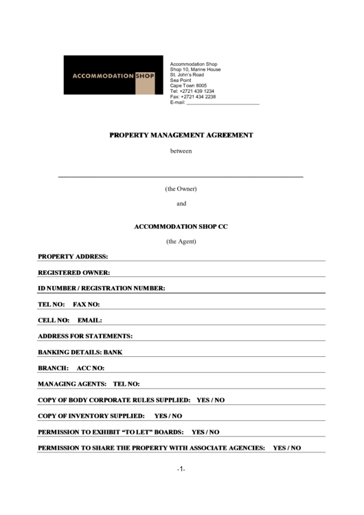 Property Management Agreement Printable pdf